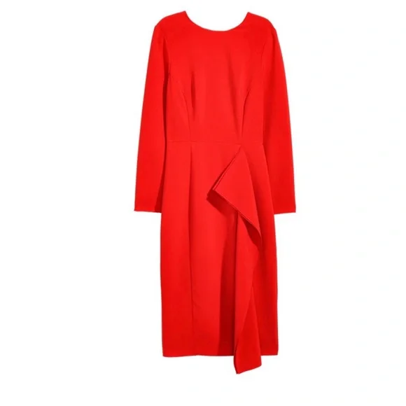 h&m red v neck dress Ladies - Red Puff-Sleeved Dress - Size: 3XL